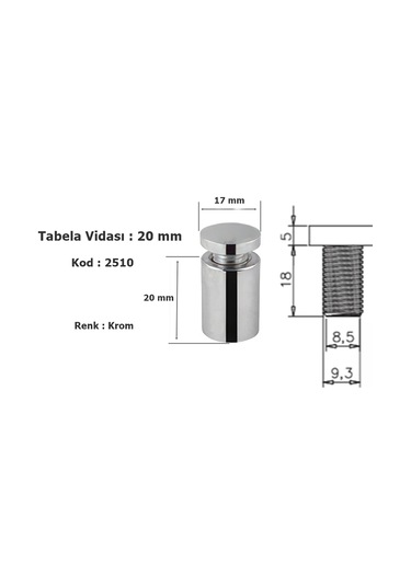4 Adet Osena Lüx Tabela Vidası Metal Krom 20 Mm Kod: 2510 Krom