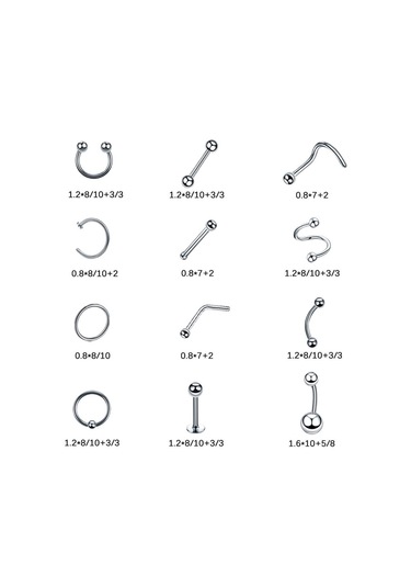 Dolıty 110x Göbek Takısı Piercing Kulak Burun Piercingi 1.2x10mm Gümüş