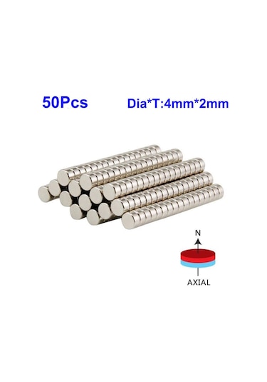 50 Adet Çap 4Mm X Kalınlık 2Mm Yuvarlak Güçlü Neodyum Mıknatıs N11.24509