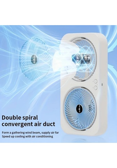 Willowhaven Mavi Çift Başlı Şarj Edilebilir Portatif Masa Vantilatörü 3 Hız Usb Pil