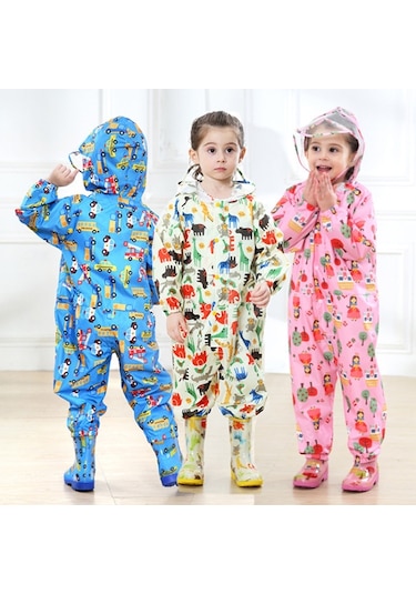 Siamese Desenli İnce Kesit Kapşonlu Çocuk Yağmurluk Pembe