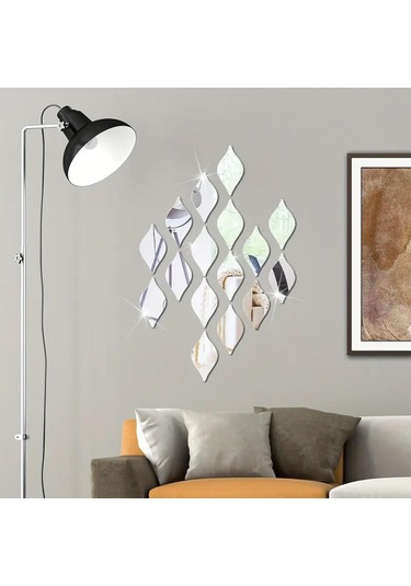 Su Damlası Pleksi Ayna 14x7cm 5 Adet - Silver Gümüş