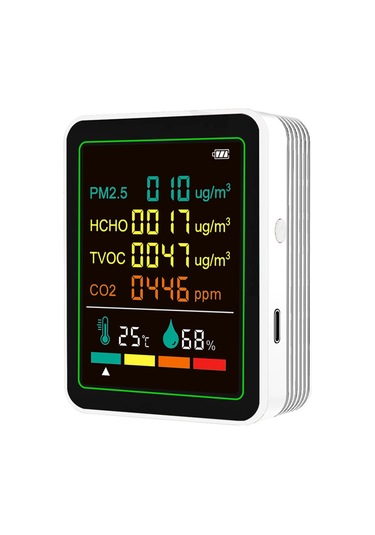 Yaozixa Zn-mt07wt Beyaz Tutucu Tipi Çevre Monitörü: Pm2.5, Co2, Tvoc, Hcho, Sıcaklık, Nem - Entegre Pil Ve İki Tip Sensör İle Gerçek Zamanlı İzleme