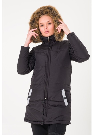 Toridas Kışlık Kürk Yaka Şişme Kadın Mont 7112siyahh 001