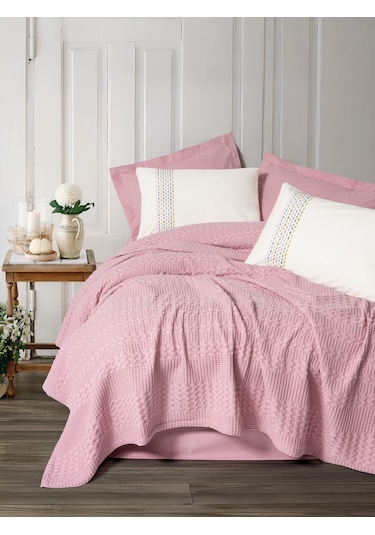Cotton Box Aura Tek Kişilik Pike Takımı Pebble Pembe Pembe