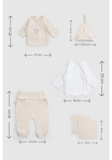 Ters Dikişli Organik Pamuk Ekru Prematüre Hastane Çıkış Seti 10'lu Ekru