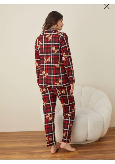 Boyraz Süet Düğmeli Uzun Kol Pijama Tk Kırmızı