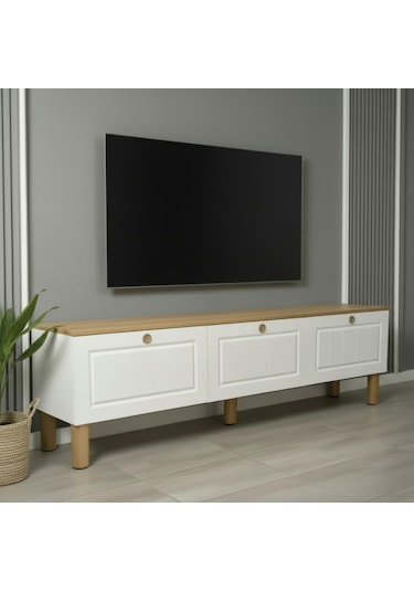 Zenith Membran Mdf Kapaklı Modern Tv Ünitesi - Beyaz Beyaz