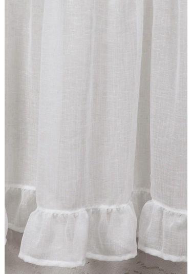 Fırfırlı Keten Tül Perde Tek Kanat Vintage Ekru