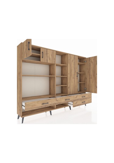 Arges Dolap 12 Raflı 4 Çekmeceli 4 Kapaklı 220x30x163 Çam-çam Çam-çam