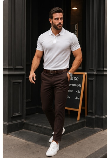 Erkek Düz Kesim Bilek Boy Kumaş Pantolon Koyu Kahve