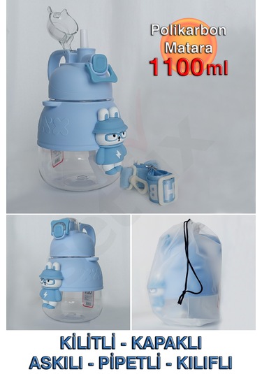 Polikarbon Figürlü Matara - 1100ml Mavi