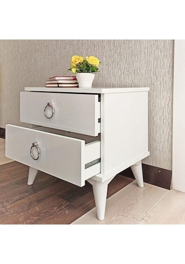 Komidin Çift Çekmeceli Beyaz Lükens Ayaklı  Kurulu