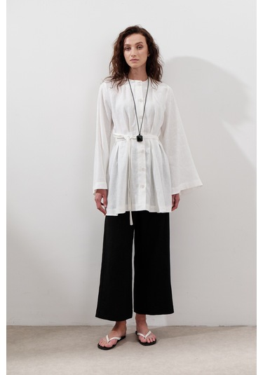 Keten Pensli Tunik Ekru Ekru
