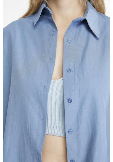 Kadın Oversize Uzun Basic Gömlek - İndigo Indıgo