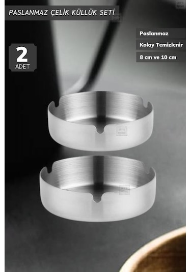 2 Li Set Küllük Paslanmaz Çelik Kül Tablası Sigara Küllüğü 8 &10 Cm