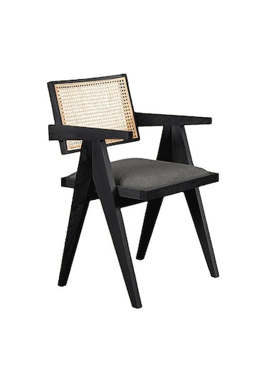 Luna Pergel Hazeranlı Model Hasırlı Natural Ahşap Sandalye Siyah - Antrasit