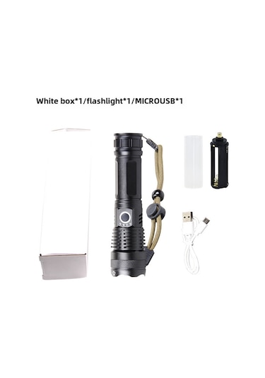 Qingmipy Xhp50 Led Alyuminyum El Feneri, Usb Şarjlı, Güç Göstergeli, 500 Metre Menzil, Yakın-uzak Zoom Fonksiyonu İle Çıplak Kutu Fener + Usb Kablosu