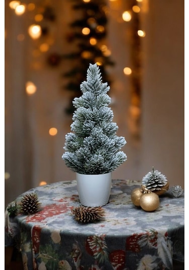 Yapay Çiçekçiniz Kar Desenli Yılbaşı Çam Ağacı 42 Cm