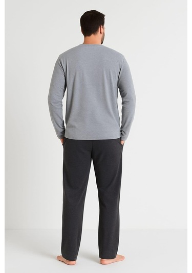 Erkek 6150 Uzun Kol % 100 Pamuk Pijama Takımı Gri Gri