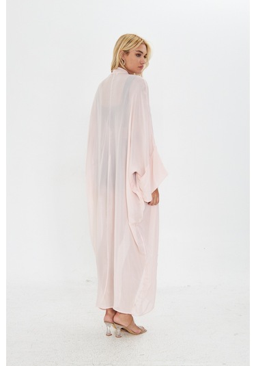 Kutaf Pudra Pembe Uzun Soft Kimono Açık Kahverengi