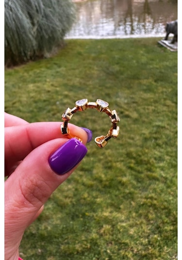 Zirkon Taşlı Kalp Yüzük - Gold Renk Gold
