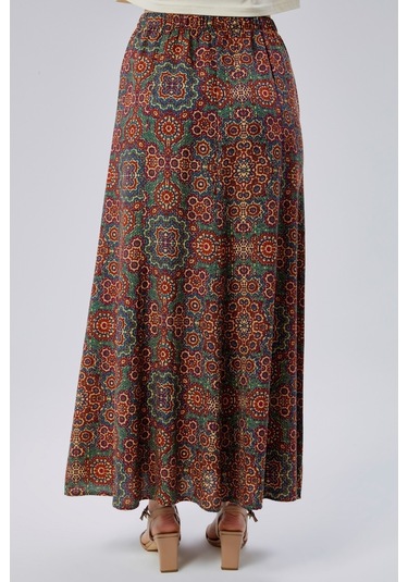 Bw Best Woman Viskon Kumaş 8 Parça Uzun Kadın Etek- Turuncu Desenli Çok Renkli