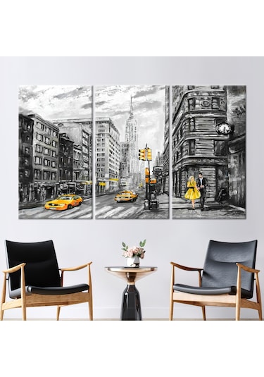 90x180cm 3 Parçalı Kanvas Tablo, Şehir Kavrama Baskılı
