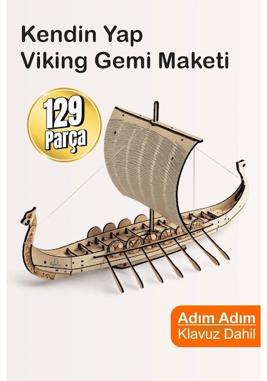 Kılavuzlu Viking Gemi Maketi Ahşap Hobi Seti
