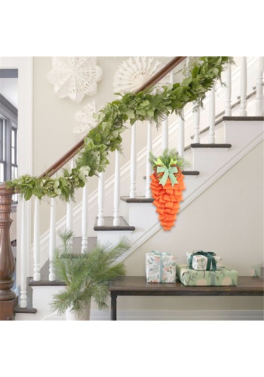 Yunboo Paskalya Polyester Havuç Çileği, Tavşan Desenli Ön Kapı Dekorasyonu, 55x30cm, Yıllık Kullanıma Dayanıklı Tatil Süsleme