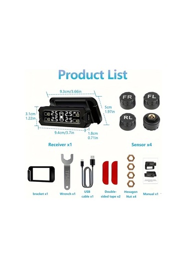 Boatshop1 Araba Suv Pikap Mpv Orv Tpms Siyah Kablosuz Harici Sensör Kiti Güneş Enerjili Ayarlanabilir Çıkarılabilir Braket