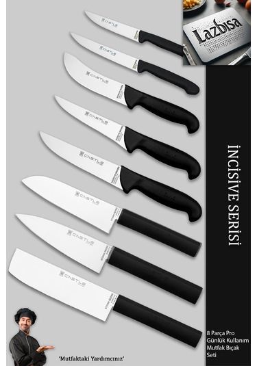 İncisive Serisi Mutfak Bıçak Seti Et Sebze Şef Bıçağı 8li Mft-102