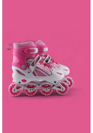Vadi Pembe Silikon Tekerli Ayarlanabilir Işıklı Paten M 35-38 Hp8136 Pembe - Beyaz