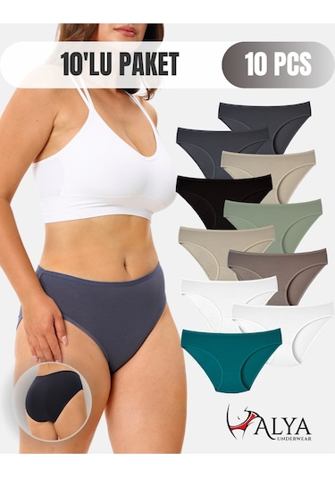 Alya Underwear Kadın Külot Basic Slip Renkli Pamuklu Iç Çamaşırı 10'lu Paket Multicolor-x32 Multicolor - X31