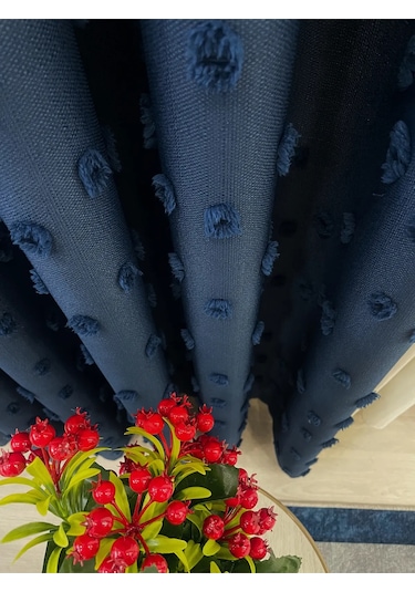 Brillant Carla Puffy Püsküllü Perde İstenilen Tüm Ölçülerde Lacivert Lacivert