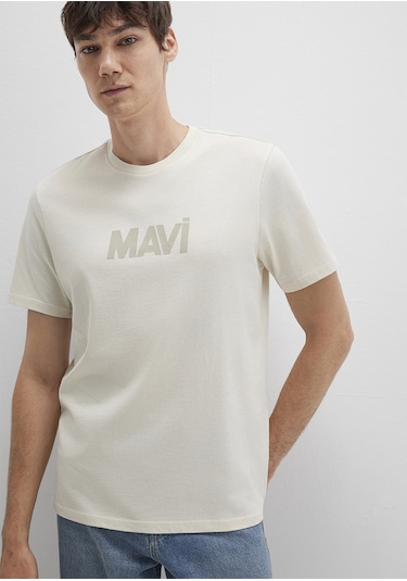 Mavi - Mavi Logo Baskılı Bej Tişört 0612896-70134 Bej