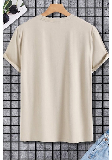 Erkek Boğa Silüet Baskılı Oversize Tshirt Bej