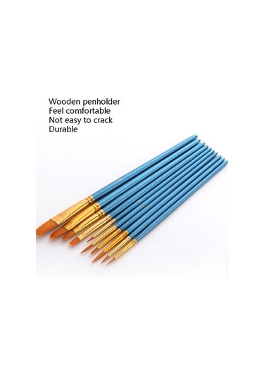 Willowhaven Zhu Tıng 20 Adet İnci Çubuk Naylon Saç Kombinasyonu Fırçası, Mavi 27.5x7.5 Cm, 85 Gr/takım , Ahşap+alüminyum, Sulu/akrilik Boya İçin