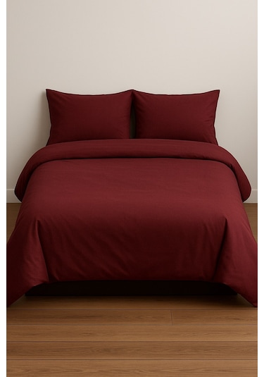 Çift Kişilik Düz Renk Bordo Nevresim + 2 Adet Yastık Kılıfı Bordo