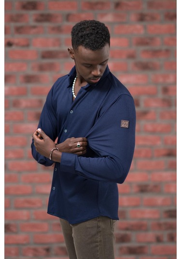 Advante İnce Fitilli Full Likralı Yaka Düğmeli Mevsimlik Slimfit Gömlek Lacivert