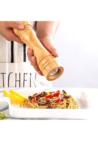 Doğal Ahşap Baharat Öğütücü Değirmen - Beyaz Ahşap Tuzluk Baharat