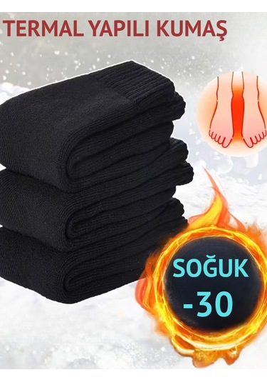 Erkek Soğuklara Karşı Termal Lastikli Havlu Kışlık Çorap Siyah