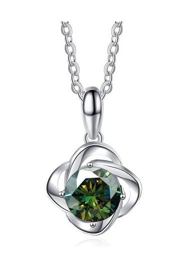 Yeşil Bagueringen Gerçek 1ct Yuvarlak Kesim Spiral Dört Yapraklı Yonca D Renk Mozanit Kolye Kolye Kadınlar Için 925 Ayar Gümüş Takı