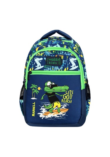 Waddell Lisanslı Lacivert - Yeşil Timsah Desenli Erkek Çocuk İlkokul Sırt Çantası Ve Beslenme Çantası