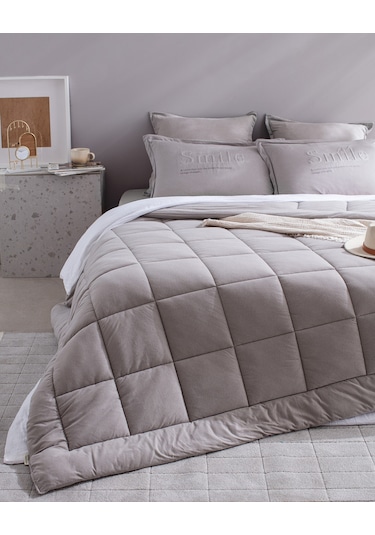 Madame Coco Bobigny Çift Kişilik Pamuklu Supersoft Comforter Set - Gri Gri