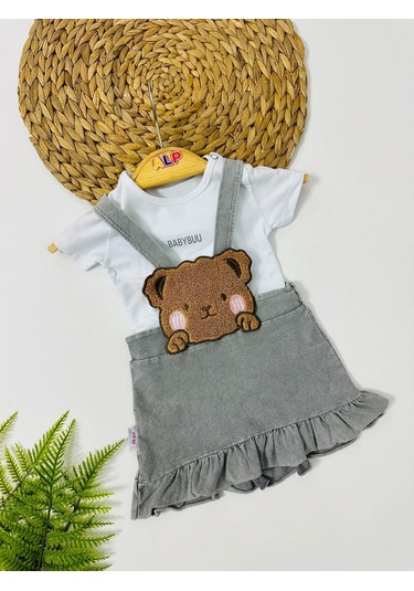 Alpbebe Bear 2 Parça Salopet Ve Badi Set - Gri Gri