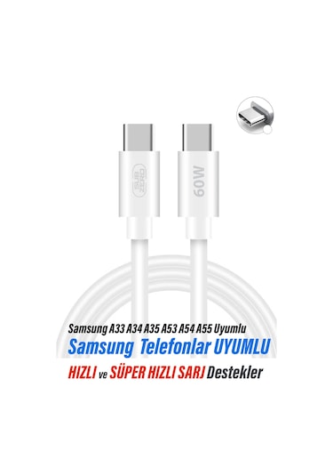 Type-c Hızlı Şarj Kablosu Samsung A33 A34 A35 A53 A54 A55 Uyumlu Şarj Kablosu 60w
