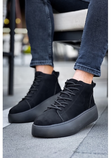 Pabucmarketi Bağcıklı Erkek Spor Bot Siyah Süet Siyah Taban Çok Renkli