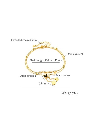 Flybuy Püskül Paslanmaz Opk Narin Kelebek Katmanlı Gz192 Çift Çiçek Çelik Bileklikler Basit Altın Ur Altın