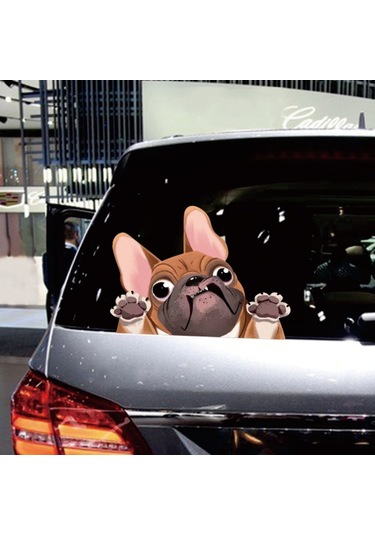 1 Adet Köpek Araba Sticker Komik Yüz Büyük Kulaklar Ve Gözler Pug Köpek Sticker Araba Arka Pencere Duvar Kapı Dizüstü Bilgisayar 8.7 6.3in Sarı